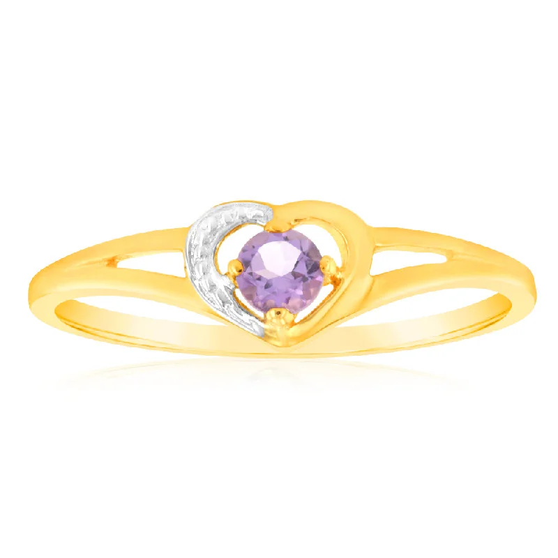 1 Brilliant Cut 0.15ct Amethyst 3.25mm Ring in 9ct Yellow Gold