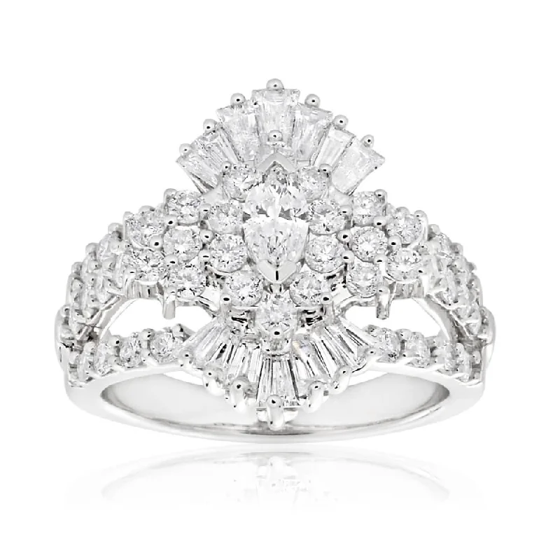 14ct White Gold Ring with 2.00 Carat of Diamonds with Marquise Centre Diamond