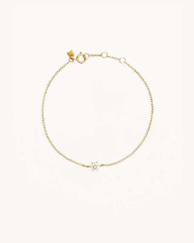 14k Solid Gold Crystal Lotus Flower Bracelet