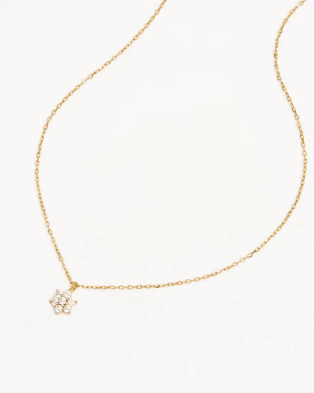 14k Solid Gold Crystal Lotus Flower Necklace