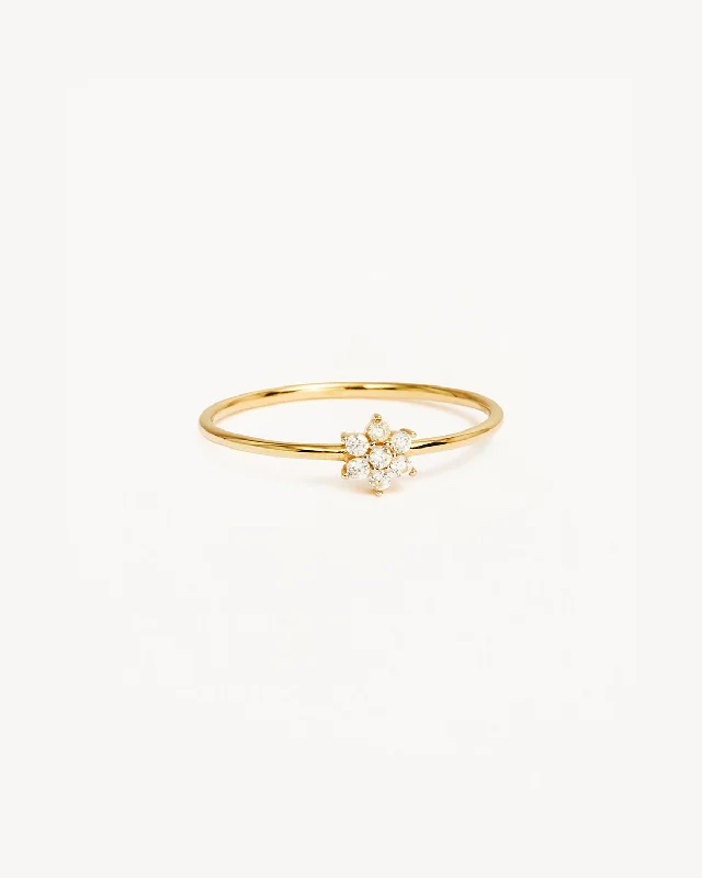 14k Solid Gold Crystal Lotus Flower Ring