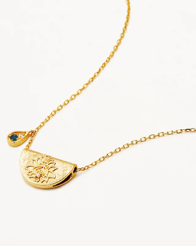 18k Gold Vermeil Lotus Birthstone Necklace - December - Blue Topaz