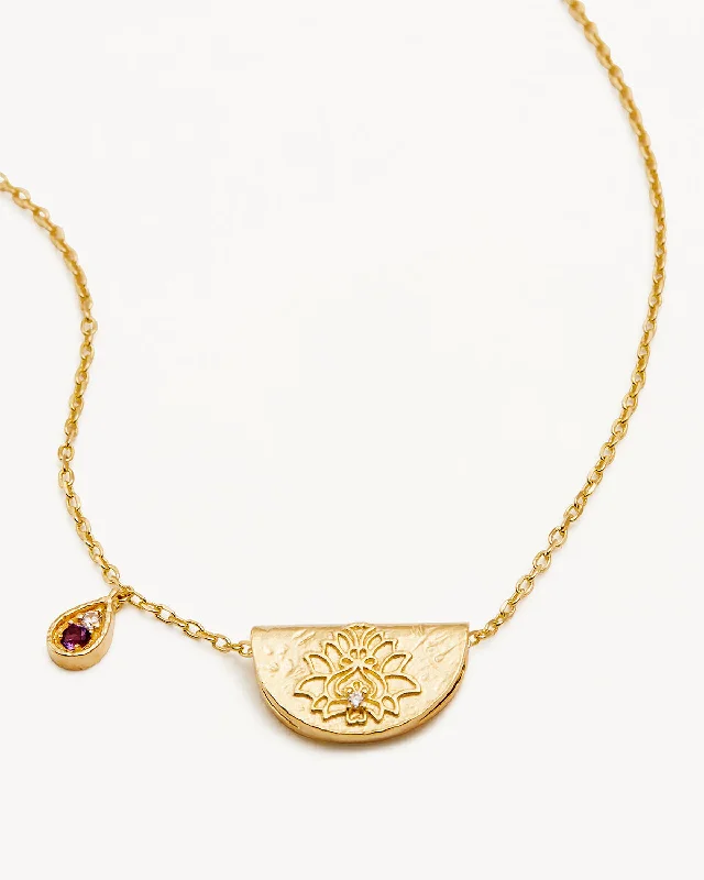 18k Gold Vermeil Lotus Birthstone Necklace - February - Amethyst