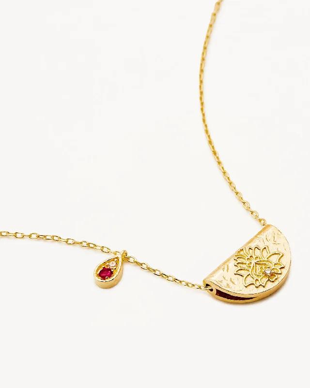 18k Gold Vermeil Lotus Birthstone Necklace - July - Ruby