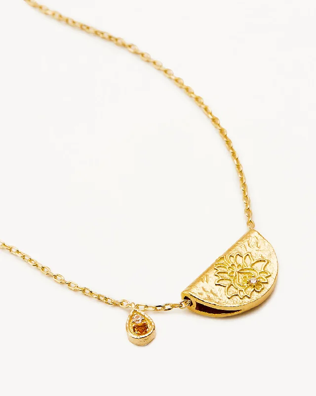 18k Gold Vermeil Lotus Birthstone Necklace - November - Citrine