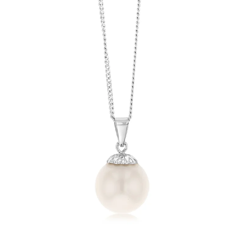 9-11mm White South Sea Pearl Pendant in 14ct White Gold