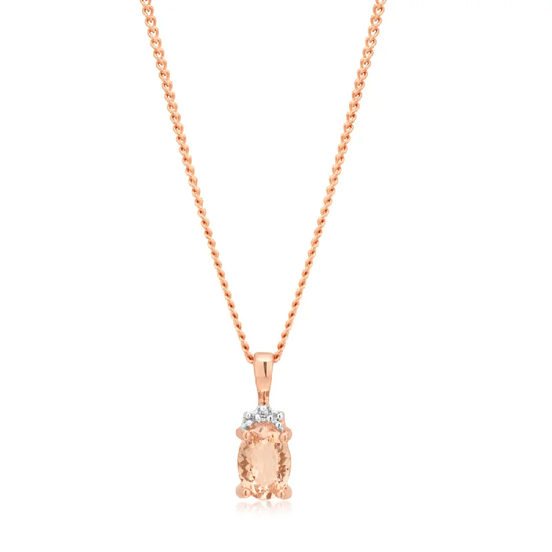 9ct Rose Gold Morganite Pendant with Diamonds