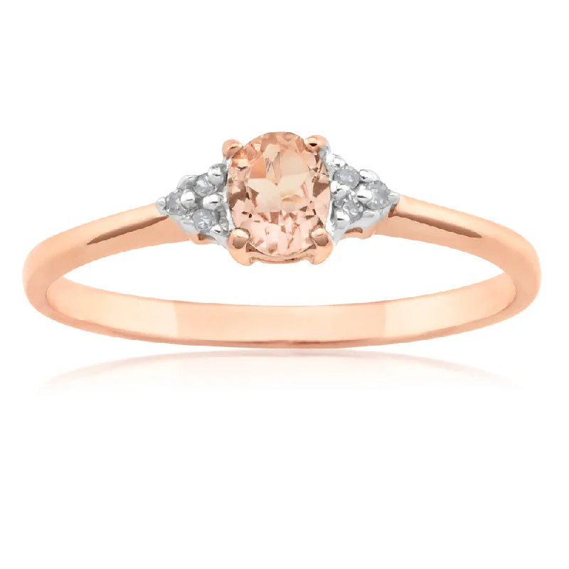 9ct Rose Gold Morganite Ring with Diamonds