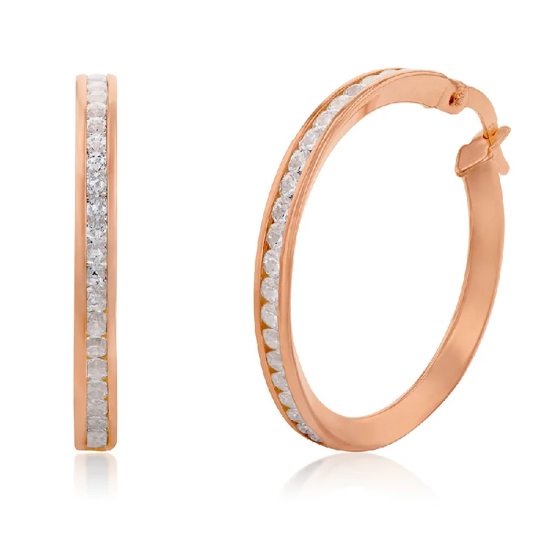 9ct Rose Gold Silverfilled Cubic Zirconia On 20mm Hoop Earrings.