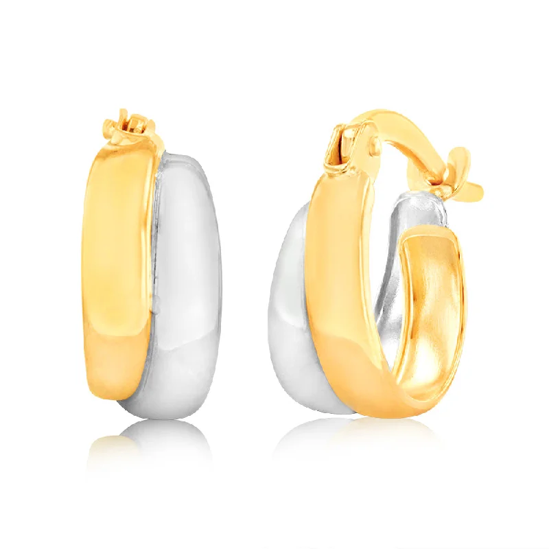 9ct White And Yellow Gold Two Tone Double Hoop Earrings