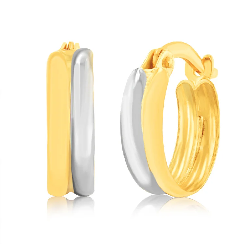 9ct White And Yellow Gold Two tone Fancy Hoop Earrings