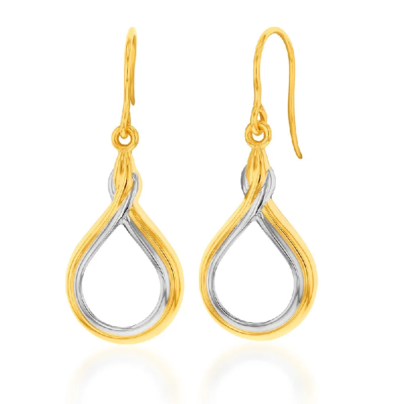 9ct White And Yellow Gold Two Tone Tear Drop Earrings