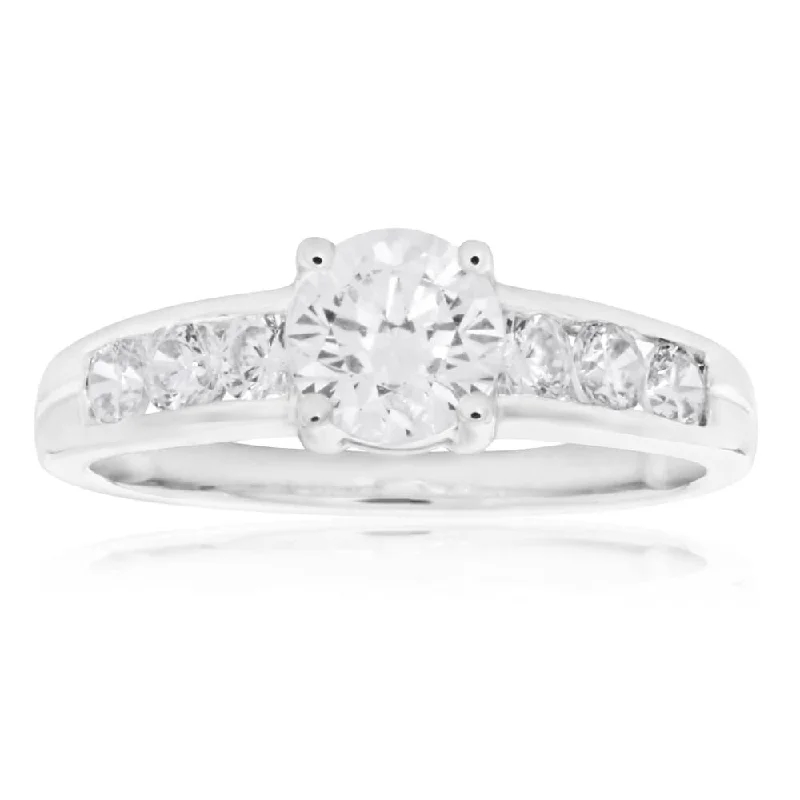 9ct White Gold Cubic Zirconia 6mm Solitaire Fancy Ring