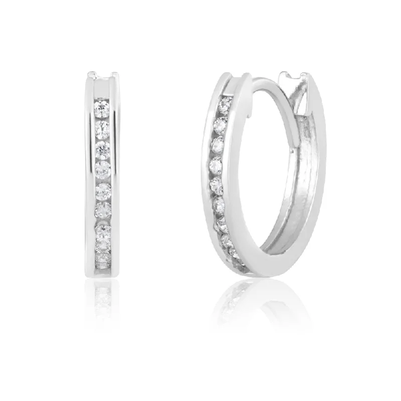 9ct White Gold Zirconia Hoop Earrings