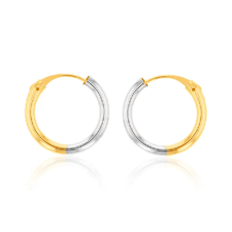 9ct Yellow And White Gold Two Tone 14mm Sleeper Earrings