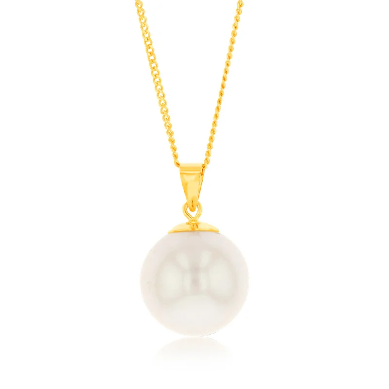 9ct Yellow Gold 10-14mm White South Sea Pearl Pendant on 45cm Chain