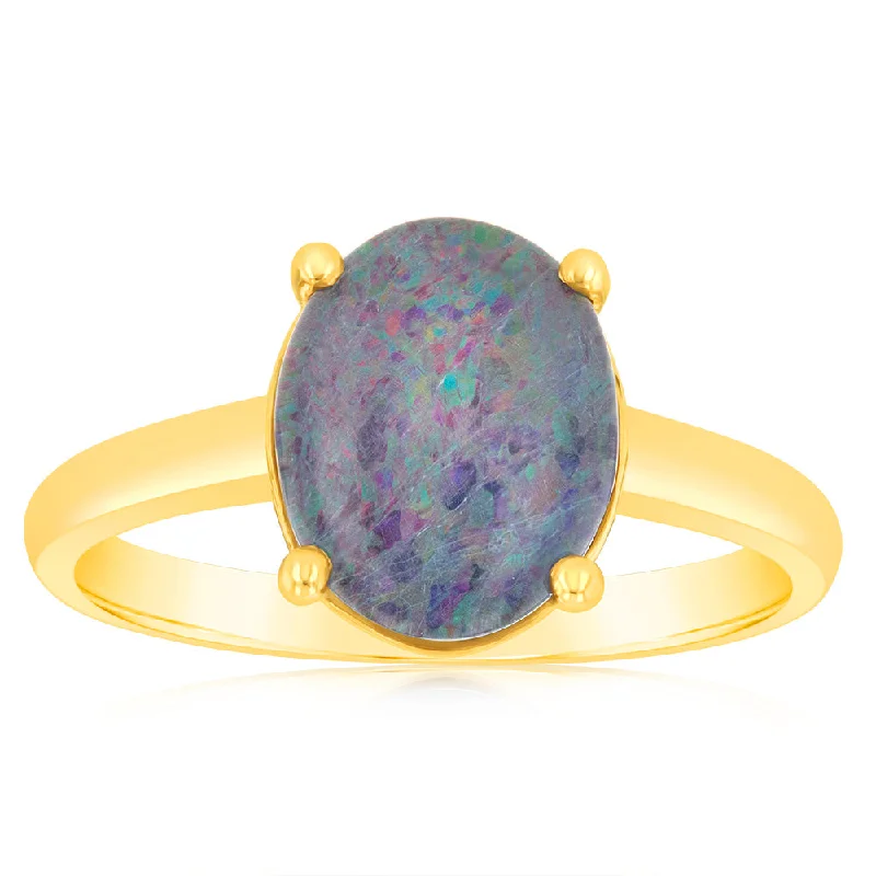 9ct Yellow Gold 10x8mm Triplet Opal Oval Ring