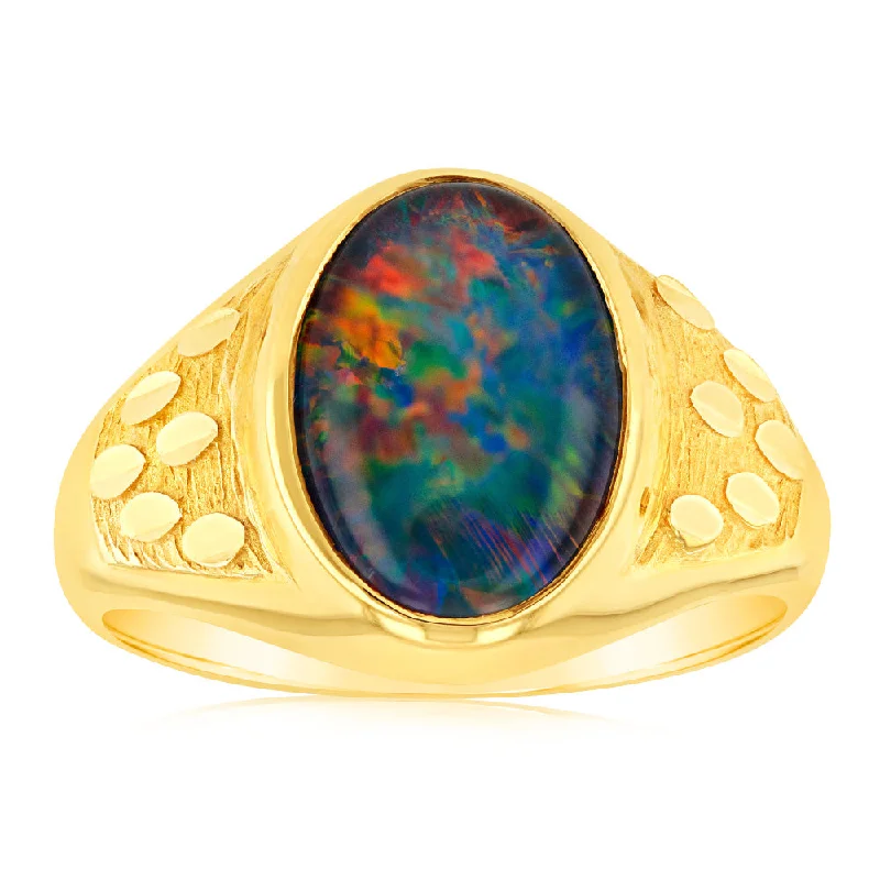 9ct Yellow Gold 14x10MM Triplet Opal Gents Ring