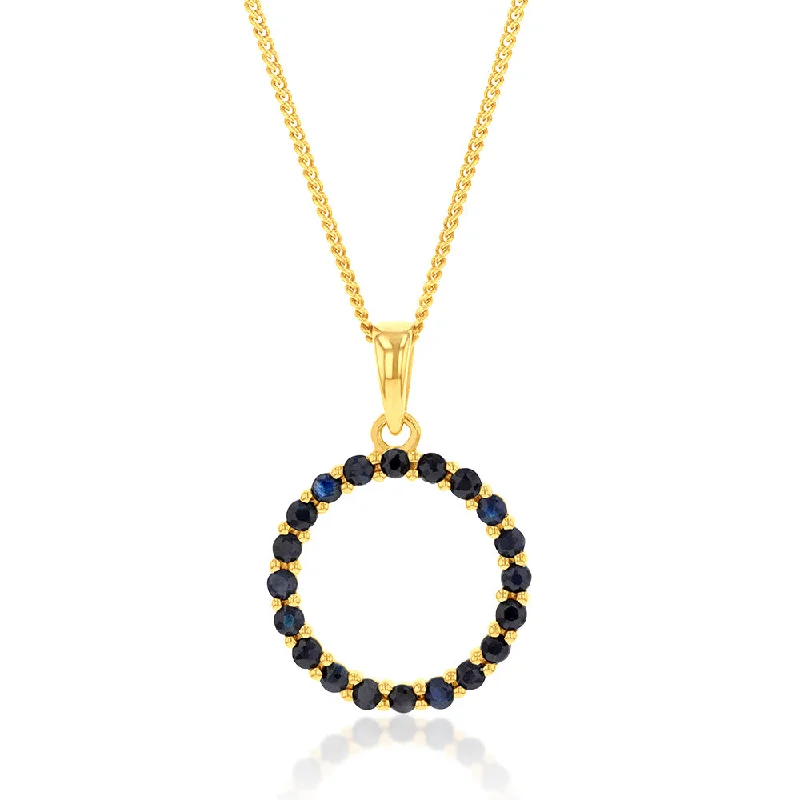 9ct Yellow Gold 15mm Natural Black Sapphire Circle of Life Pendant