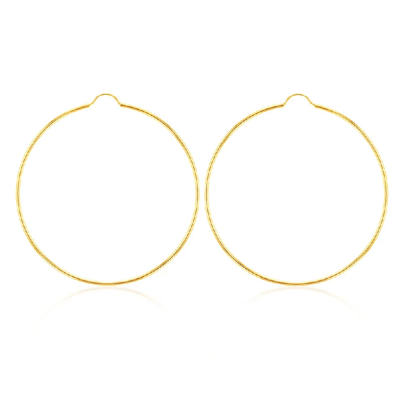 9ct Yellow Gold 50mm Plain Hoop Earrings