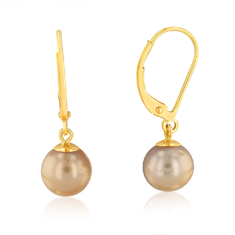 9ct Yellow Gold 8-9mm Golden South Sea Pearl Drop Earrings