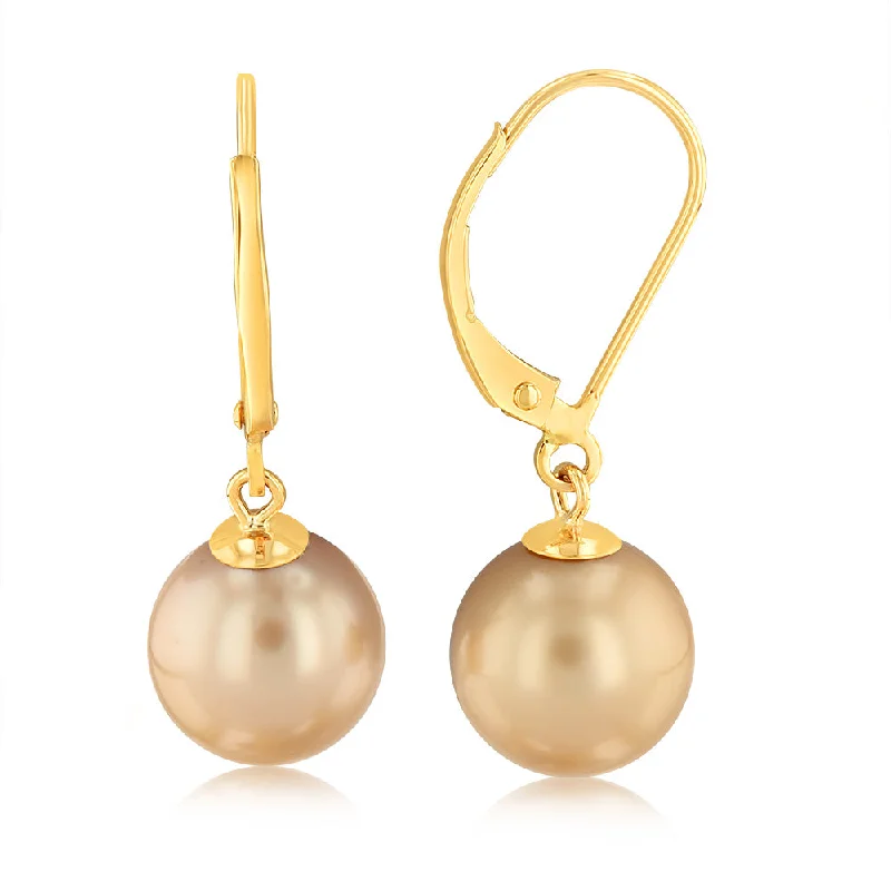 9ct Yellow Gold 9-10mm Golden South Sea Pearl Drop Earrings