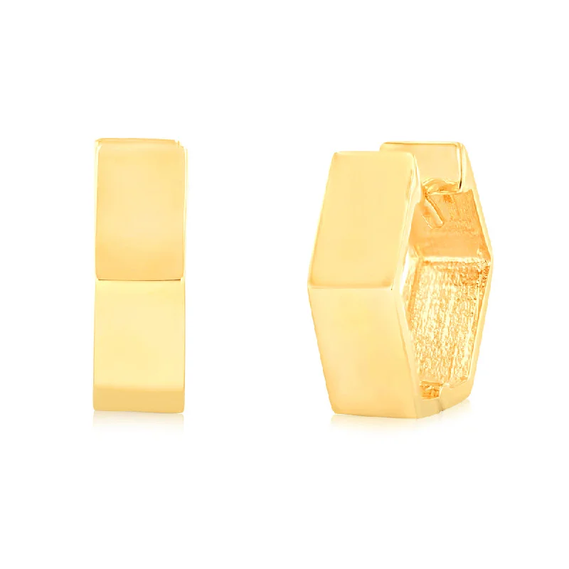 9ct Yellow Gold Broad Geometric Huggie 11.8mm Hoop Earrings