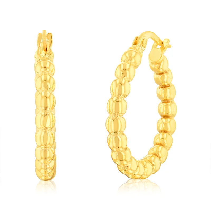 9ct Yellow Gold Bubble 15mm Hoop Earrings