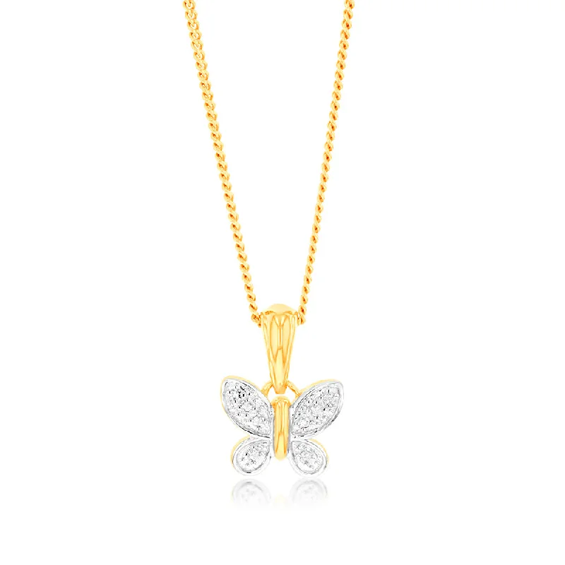 9ct Yellow Gold Butterfly Pendant in 8 Diamonds