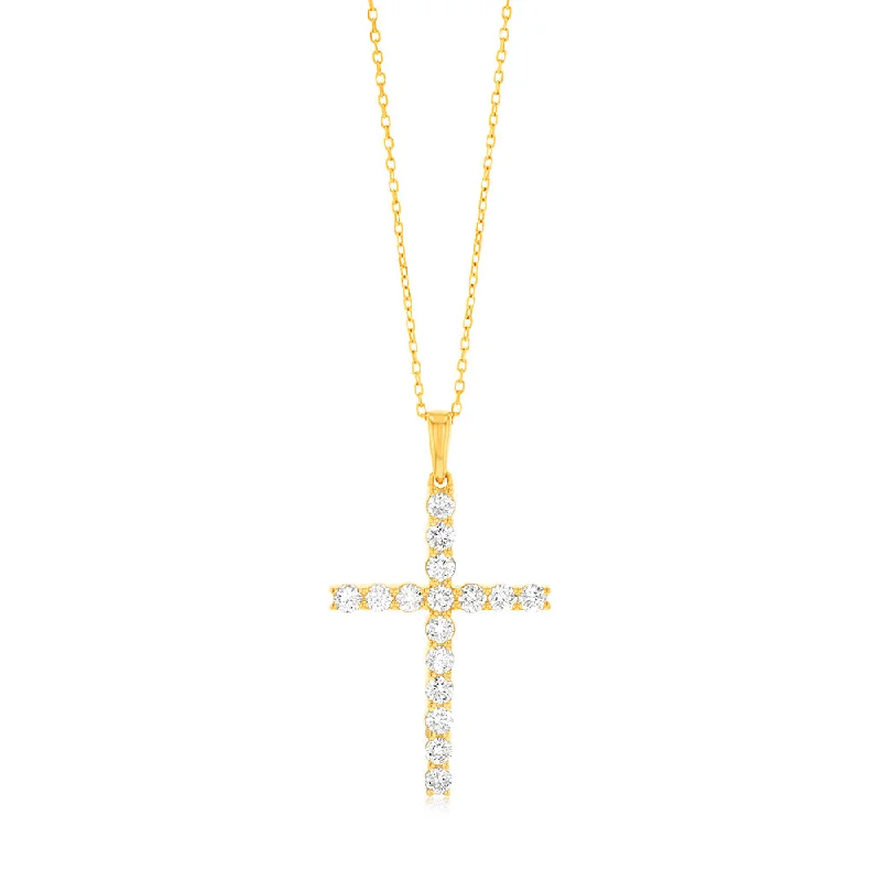 9ct Yellow Gold Cross Pendant in 16 Diamonds