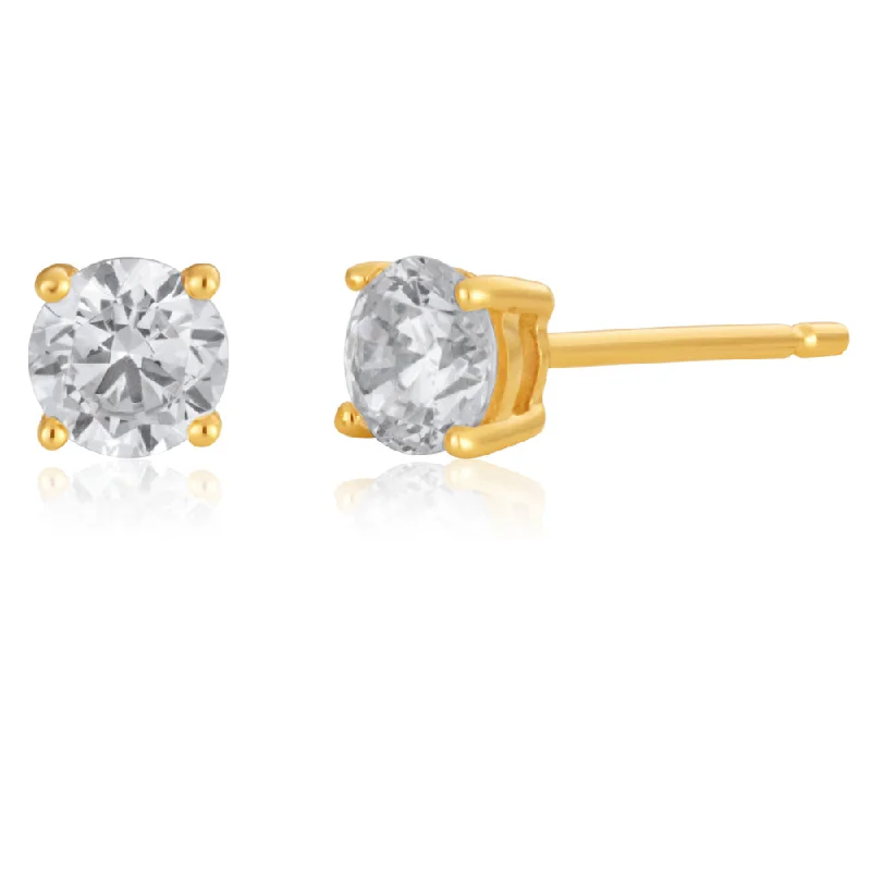 9ct Yellow Gold Cubic Zirconia 4mm Round Brilliant Cut Stud Earrings