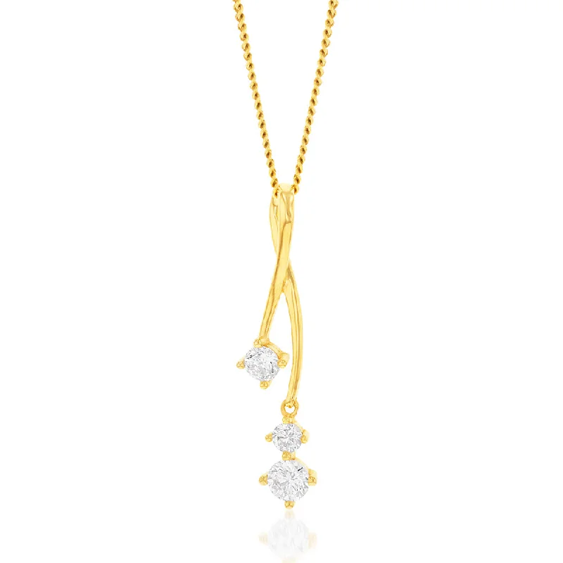 9ct Yellow Gold Cubic Zirconia Twist Pendant