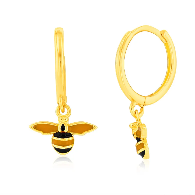 9ct Yellow Gold Enamel Bee on Sleeper Earrings