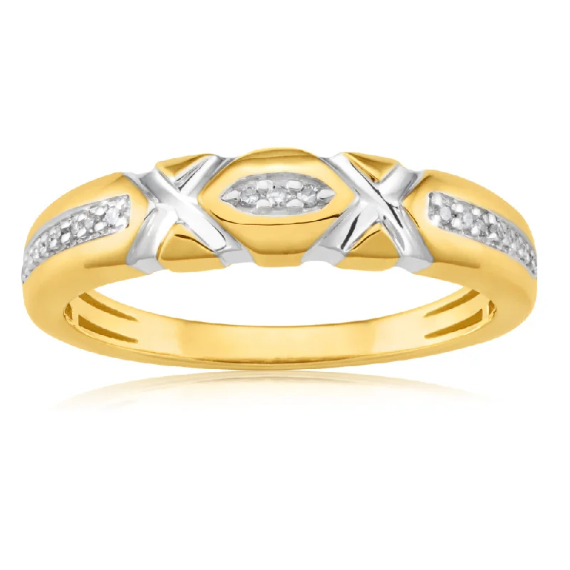 9ct Yellow Gold Eternity Ring with 23 Diamonds with White Rhodium Plating