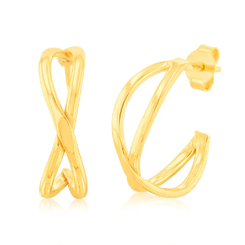 9ct Yellow Gold Fancy 15mm Hoop Earrings