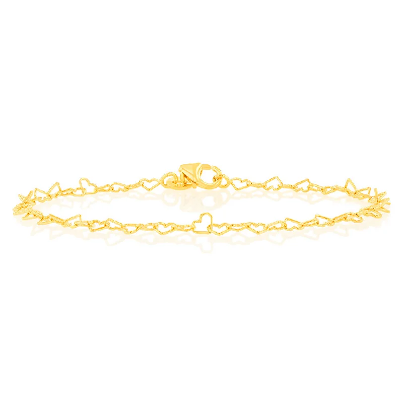 9ct Yellow Gold Fancy Heart 19cm Bracelet