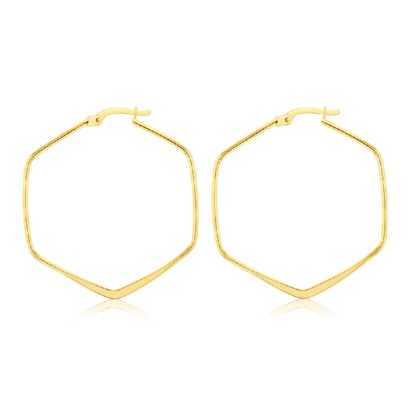 9ct Yellow Gold Geometric 30mm Hoop Earrings