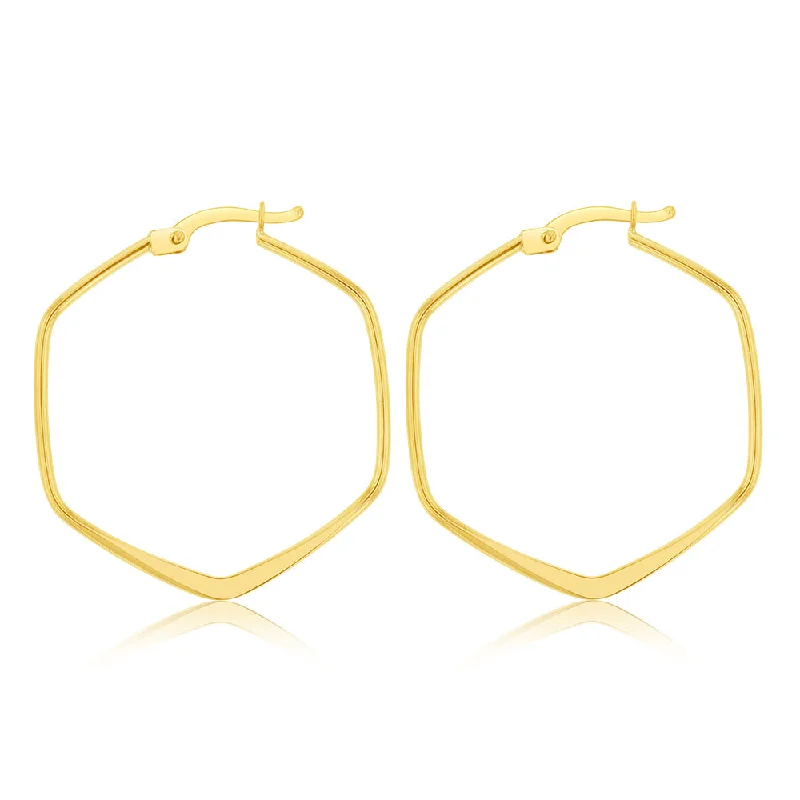 9ct Yellow Gold Geometric Shaped 25mm Hoop Earrings