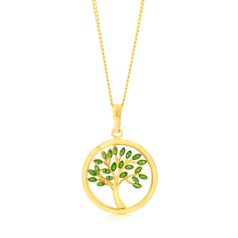 9ct Yellow Gold Green Enamel Tree Of Life Pendant