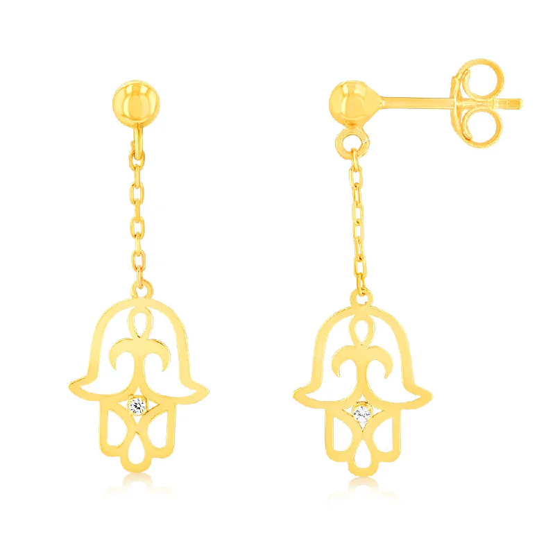 9ct Yellow Gold Hand Of Fatima Drop Earrings