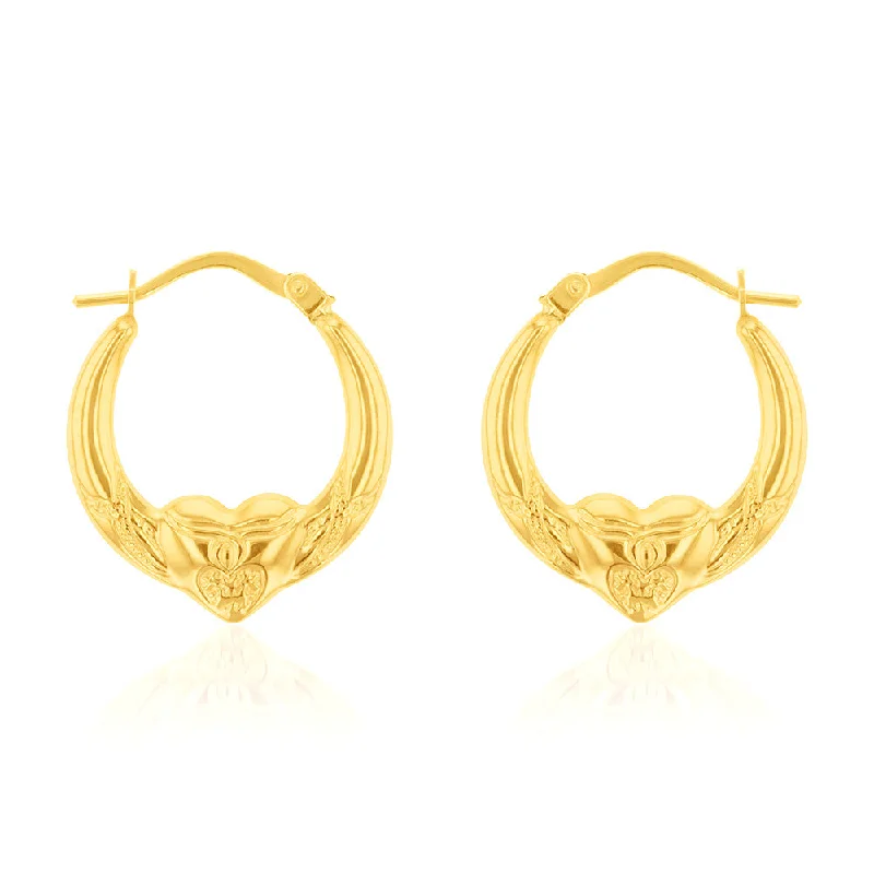 9ct Yellow Gold Heart Creole Earrings