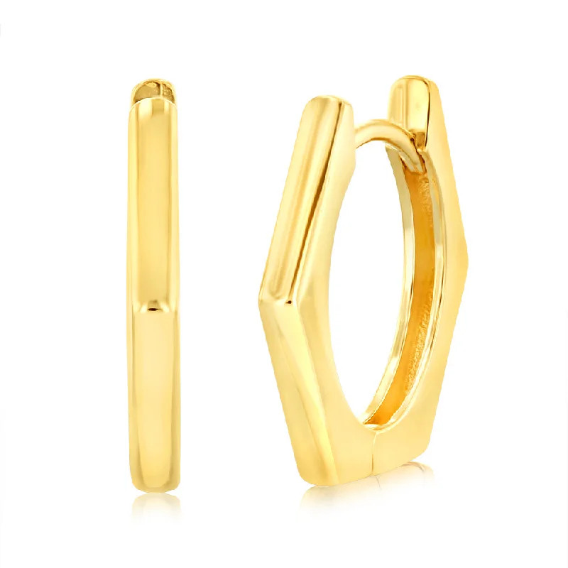 9ct Yellow Gold Hexagon Huggie Hoop Earrings