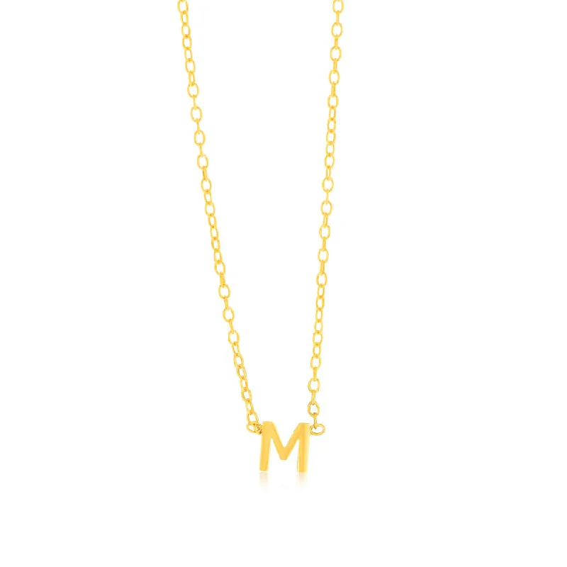 9ct Yellow Gold Initial "M" Pendant On Chain