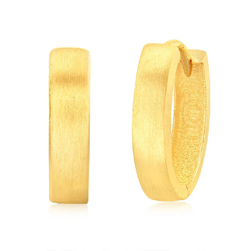 9ct Yellow Gold Matt Finish Oval Huggie Hoop Earrings