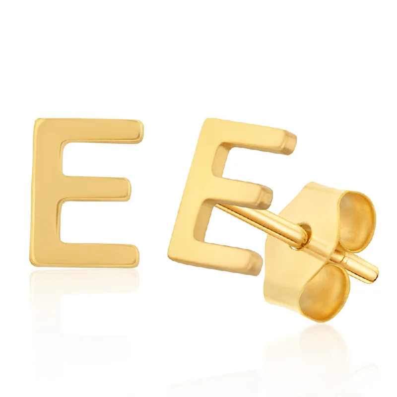 9ct Yellow Gold Mini Initial "E" Stud Earrings