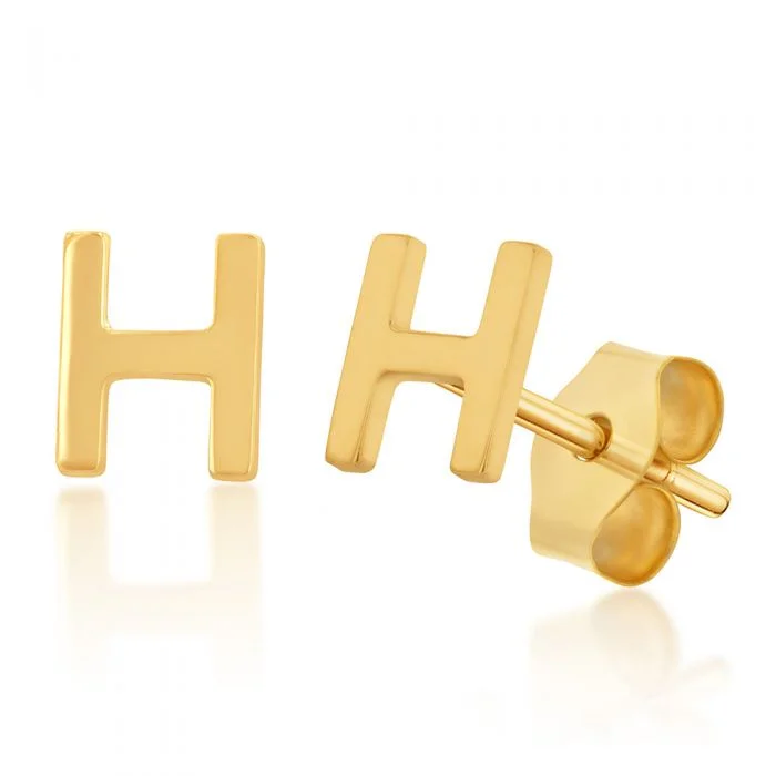 9ct Yellow Gold Mini Initial "H" Stud Earrings