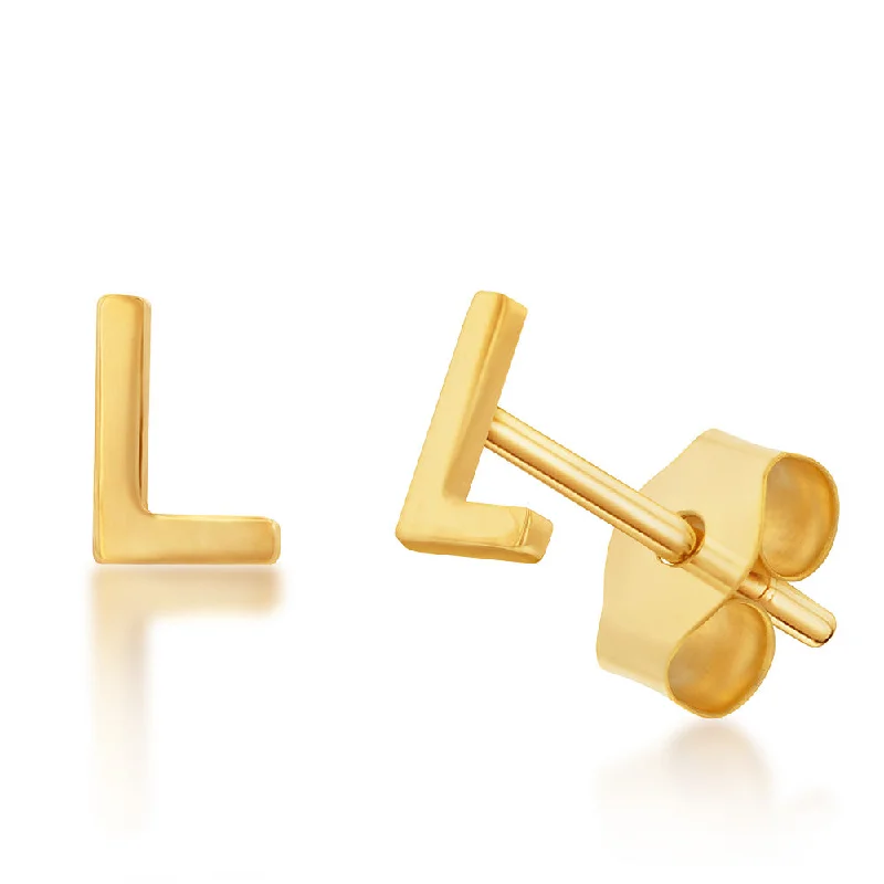 9ct Yellow Gold Mini Initial "L" Stud Earrings