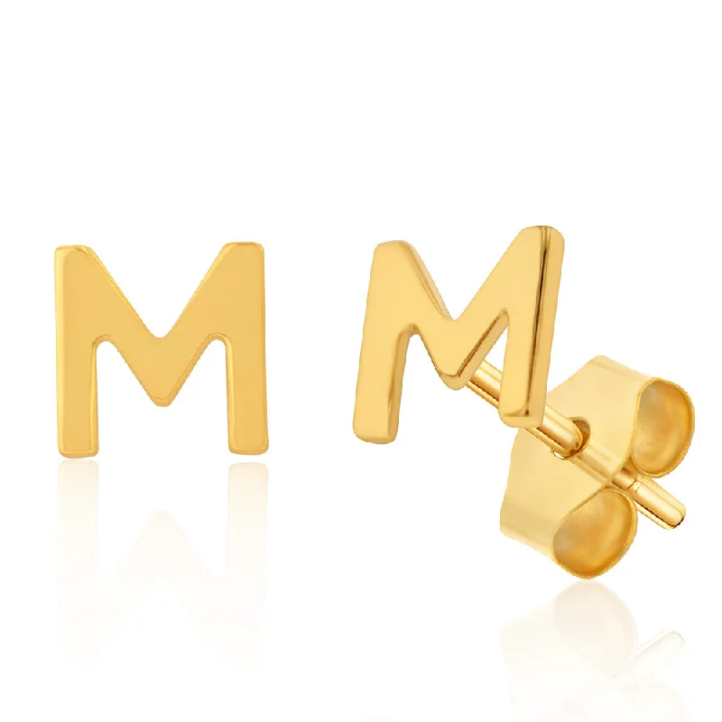 9ct Yellow Gold Mini Initial "M" Stud Earrings