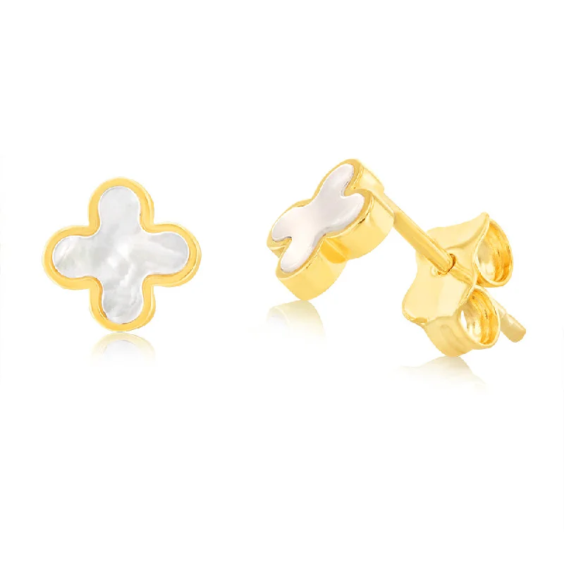 9ct Yellow Gold Mother Of Pearl Petal Stud Earrings