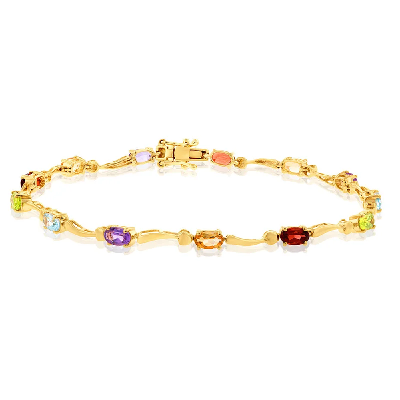 9ct Yellow Gold Multistone Wave 19cm Bracelet